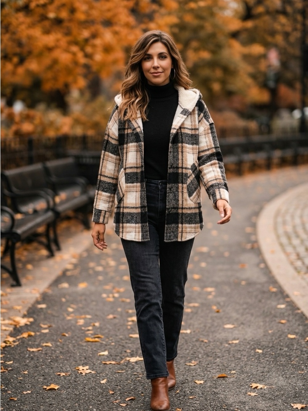 Design Lab Tan Cottagecore Plaid Barn Coat Casual Shacket size Large - Picture 3 of 13